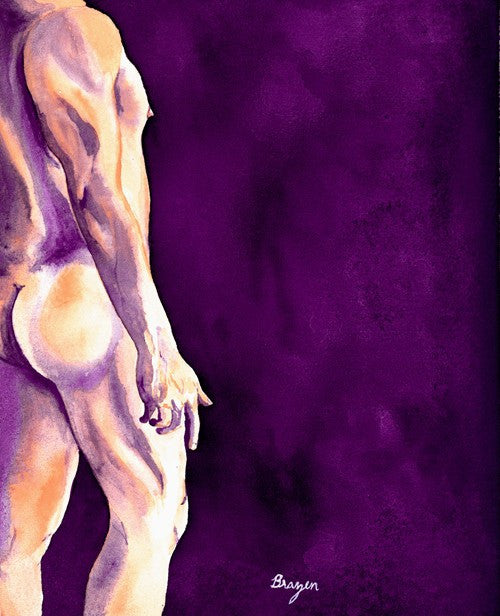 Temptation Nude Male Figurative - Watercolor Painting Art Print Brazen Design Studio Midnight Blue