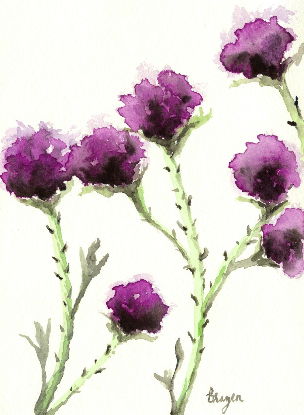 Watercolor Painting - Milk Thistle - Floral Sumi-e Art Print Brazen Design Studio Rosy Brown