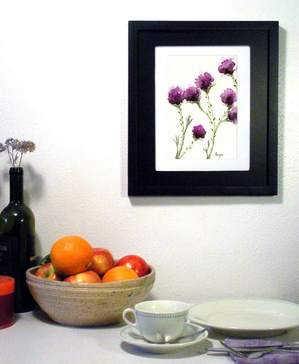 Watercolor Painting - Milk Thistle - Floral Sumi-e Art Print Brazen Design Studio White Smoke