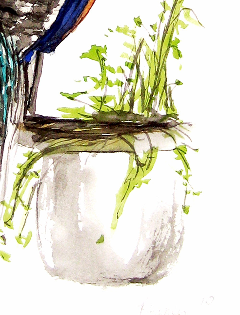 Watercolor Ink Painting - Peacock Bird Sumi-e - Japanese Brush Painting - Art Print Brazen Design Studio Dark Khaki