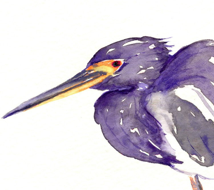 Watercolor Painting - Heron Tri Coloured Bird Sumi-e Art Print Brazen Design Studio Slate Gray