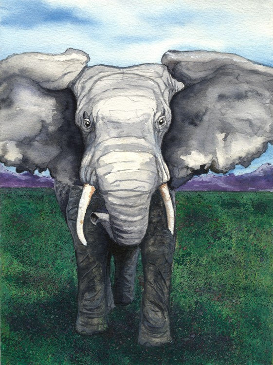 Watercolor Painting - Elephant - Nature Wildlife Fine Art Print Brazen Design Studio Beige