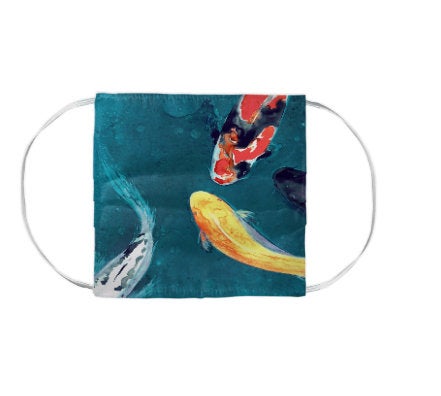 Koi Fish Watercolour Painting - Washable Reusable Fabric Face Mask Brazen Design Studio Dark Slate Gray