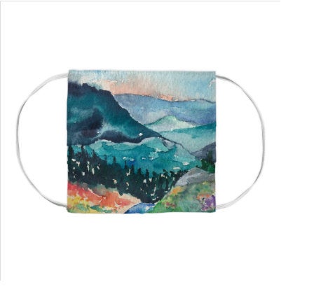 Valley of Dreams Watercolour Painting - Washable Reusable Fabric Face Mask Brazen Design Studio Steel Blue