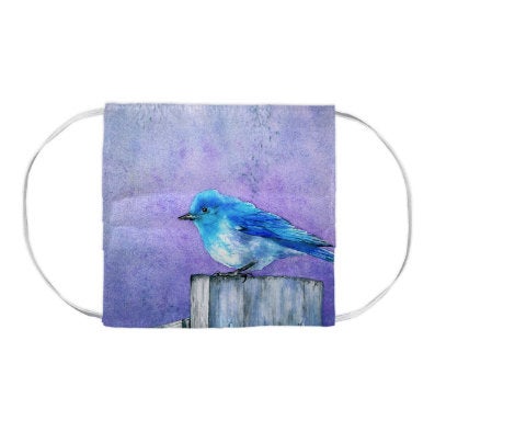 Bluebird Painting - Washable Reusable Fabric Face Mask Brazen Design Studio Medium Purple