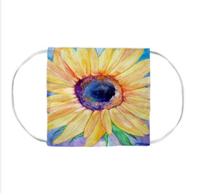 Sunflower Watercolour Painting - Washable Reusable Fabric Face Mask Brazen Design Studio Tan