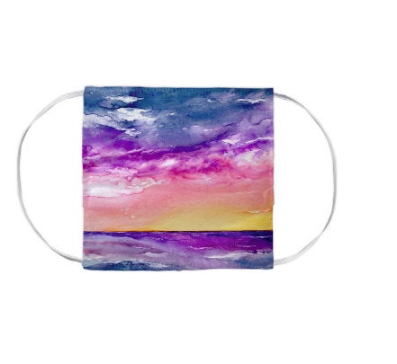 Tormenta Seascape Watercolour Painting - Washable Reusable Fabric Face Mask Brazen Design Studio Pale Violet Red