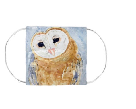 Barn Owl Guardian Bird Watercolour Painting - Washable Reusable Fabric Face Mask Brazen Design Studio Dark Khaki