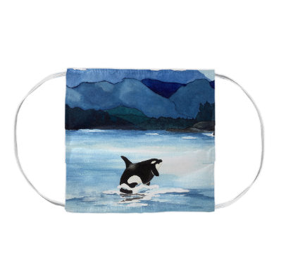 Orca Killer Whale Wildlife Watercolour Painting - Washable Reusable Fabric Face Mask Brazen Design Studio Dark Slate Blue