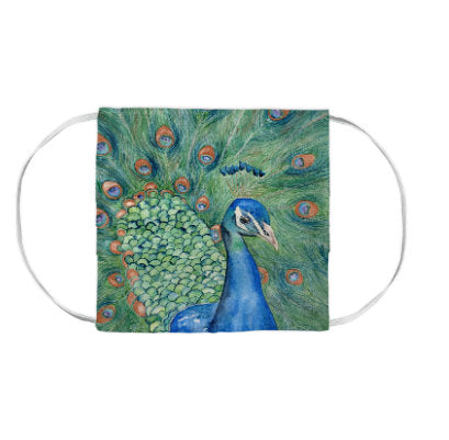 Peacock Bird Wildlife Watercolour Painting - Washable Reusable Fabric Face Mask Brazen Design Studio Dim Gray