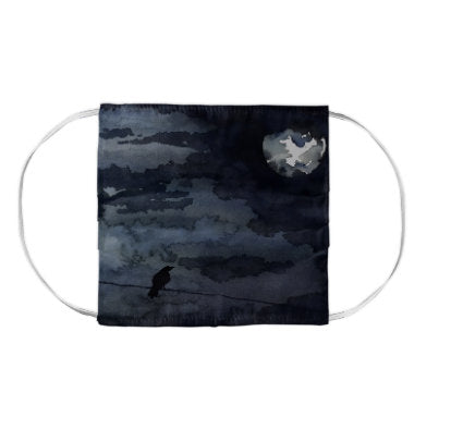 Moonlit Raven Black Bird Wildlife Watercolour Painting - Washable Reusable Fabric Face Mask Brazen Design Studio Black