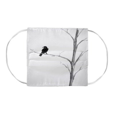 Raven in a Tree Black Bird Wildlife Painting - Washable Reusable Fabric Face Mask Brazen Design Studio Lavender