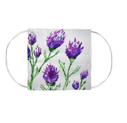 Purple Clover Floral Watercolour Painting - Washable Reusable Fabric Face Mask Brazen Design Studio Dark Slate Blue