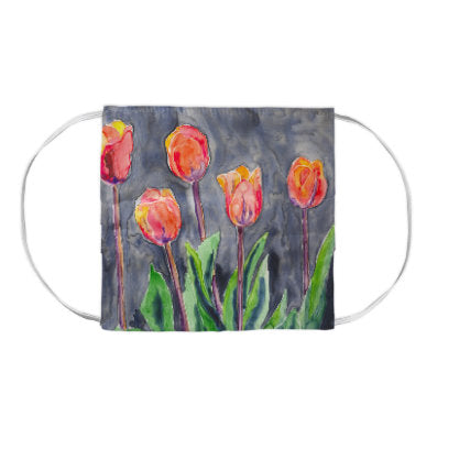 Orange Tulips Floral Watercolour Painting - Washable Reusable Fabric Face Mask Brazen Design Studio Dim Gray