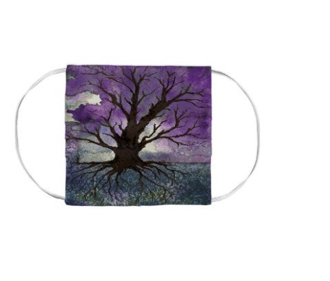 Tree of Life Watercolour Painting - Washable Reusable Fabric Face Mask Brazen Design Studio Dim Gray