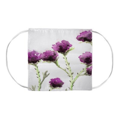 Milk Thistle Floral Watercolour Painting - Washable Reusable Fabric Face Mask Brazen Design Studio Lavender