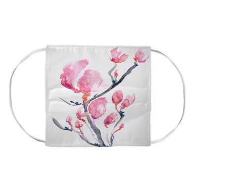 Japanese Magnolia Floral Watercolour Painting - Washable Reusable Fabric Face Mask Brazen Design Studio Thistle