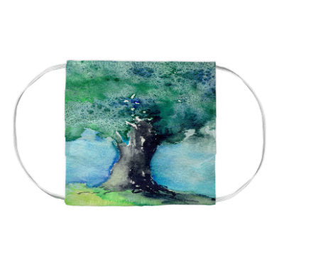 Oak Tree Watercolour Painting - Washable Reusable Fabric Face Mask Brazen Design Studio Cadet Blue