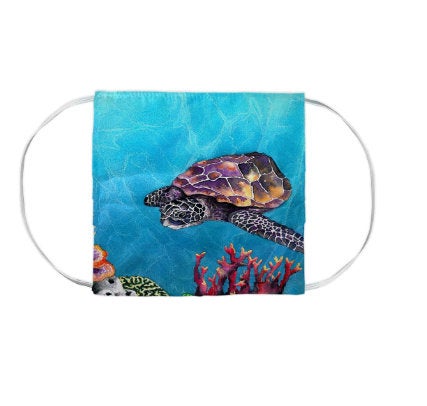 Sea Turtle Watercolour Painting - Washable Reusable Fabric Face Mask Brazen Design Studio Dark Cyan