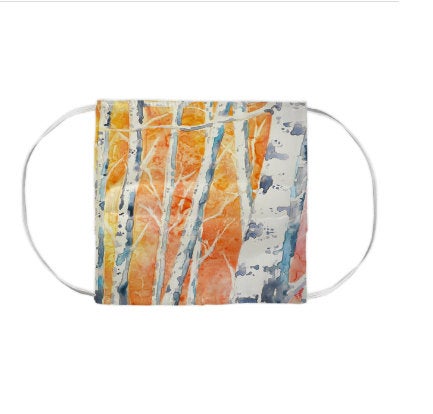 Falling for Colour - Trees Watercolour Painting - Washable Reusable Fabric Face Mask Brazen Design Studio Dark Salmon