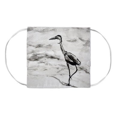 Crane Bird Heron Watercolour Painting - Washable Reusable Fabric Face Mask Brazen Design Studio Gray