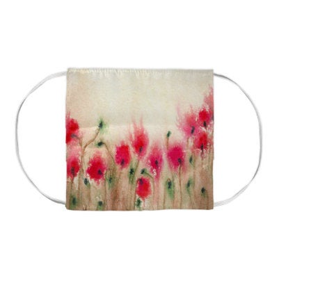 Field of Poppies Floral Watercolour Painting - Washable Reusable Fabric Face Mask Brazen Design Studio Rosy Brown