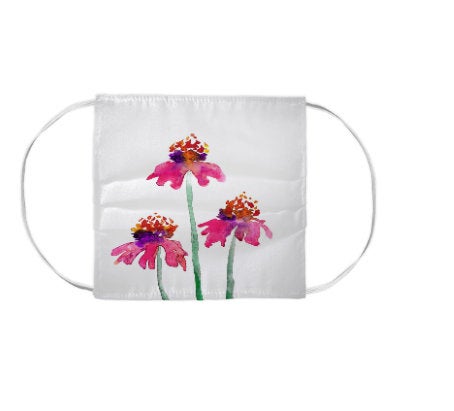 Echinacea Coneflowers Floral Watercolour Painting - Washable Reusable Fabric Face Mask Brazen Design Studio Lavender