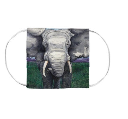 Elephant Wildlife Watercolour Painting - Washable Reusable Fabric Face Mask Brazen Design Studio Dark Slate Gray