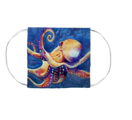 Octopus Wildlife Watercolour Painting - Washable Reusable Fabric Face Mask Brazen Design Studio Dark Slate Blue