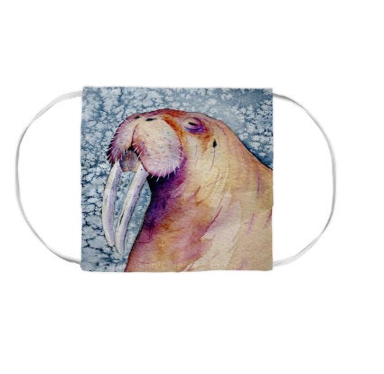 Walrus Wildlife Watercolour Painting - Washable Reusable Fabric Face Mask Brazen Design Studio Rosy Brown