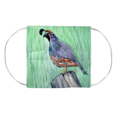 Quail Bird Wildlife Watercolour Painting - Washable Reusable Fabric Face Mask Brazen Design Studio Dark Sea Green