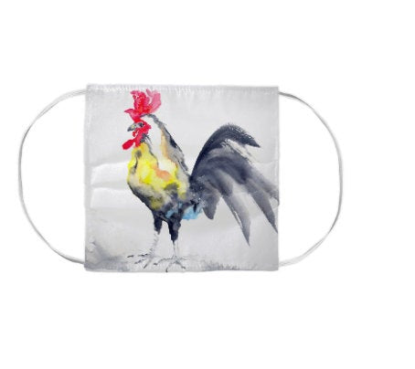 Rooster Farm Bird Watercolour Painting - Washable Reusable Fabric Face Mask Brazen Design Studio Lavender