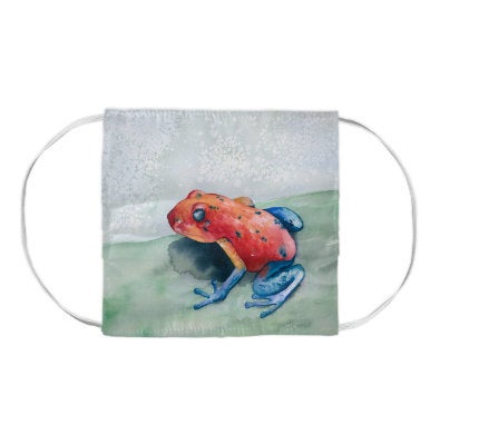 Blue Jean Frog Wildlife Watercolour Painting - Washable Reusable Fabric Face Mask Brazen Design Studio Gray