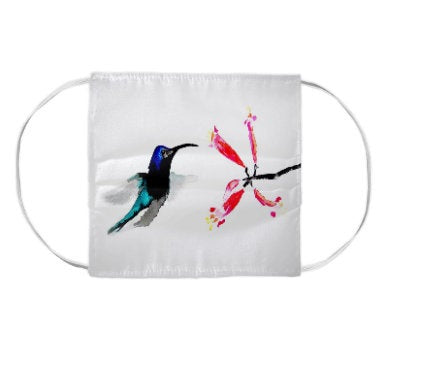 Hummingbird Floral Watercolour Painting - Washable Reusable Fabric Face Mask Brazen Design Studio Lavender