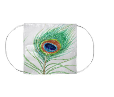 Peacock Feather Watercolour Painting - Washable Reusable Fabric Face Mask Brazen Design Studio Medium Sea Green
