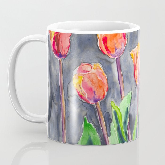Artistic Tulips Floral Coffee Mug - Kitchen Decor Mug Drinkware Brazen Design Studio Light Coral