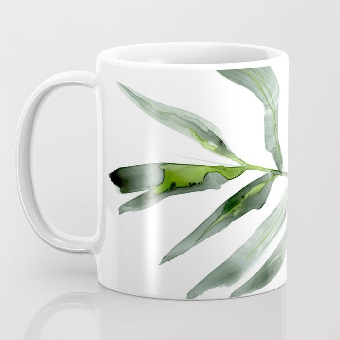 Artistic Palm Frond Botanical Floral Coffee Mug - Kitchen Decor Mug Drinkware Brazen Design Studio Olive Drab
