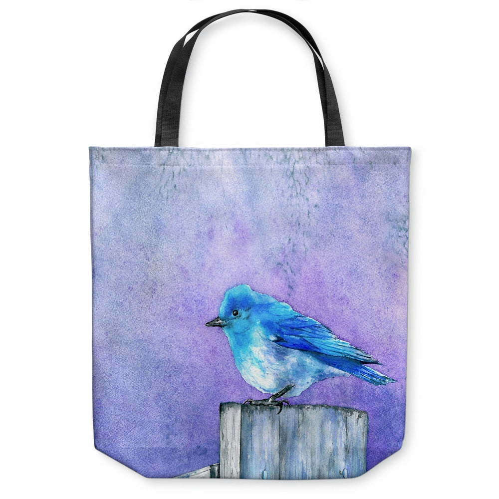 Art Tote Bag - Bluebird Bliss Wildlife Watercolor Painting - Shopping Bag Brazen Design Studio Light Steel Blue