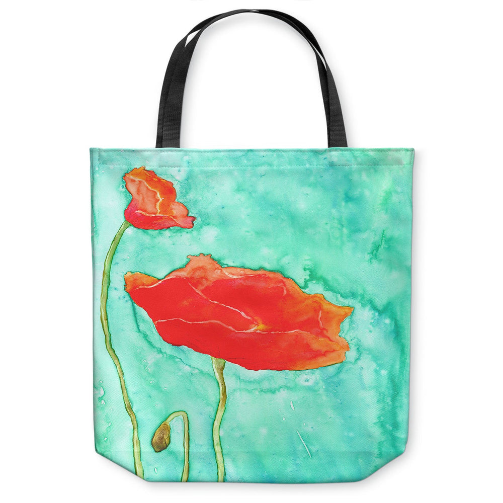 Orange Poppies Tote Bag -  Floral Watercolor Painting - Shopping Bag Brazen Design Studio Firebrick