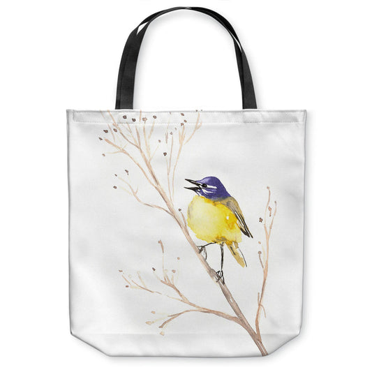 Yellow Wagtail Songbird Tote Bag - Watercolor Painting - Shopping Bag Brazen Design Studio Beige