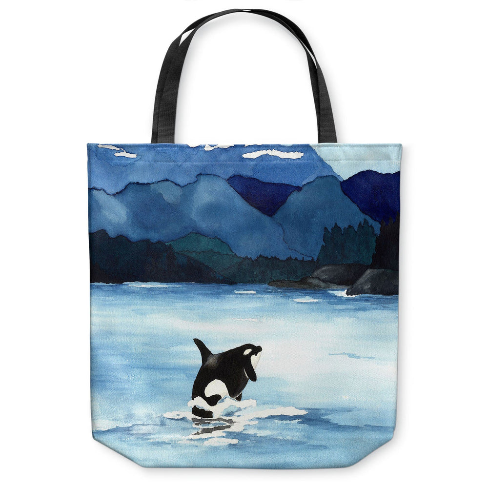 Orca Ocean Wildlife Tote Bag - Watercolor Painting - Shopping Bag Brazen Design Studio Dark Slate Blue