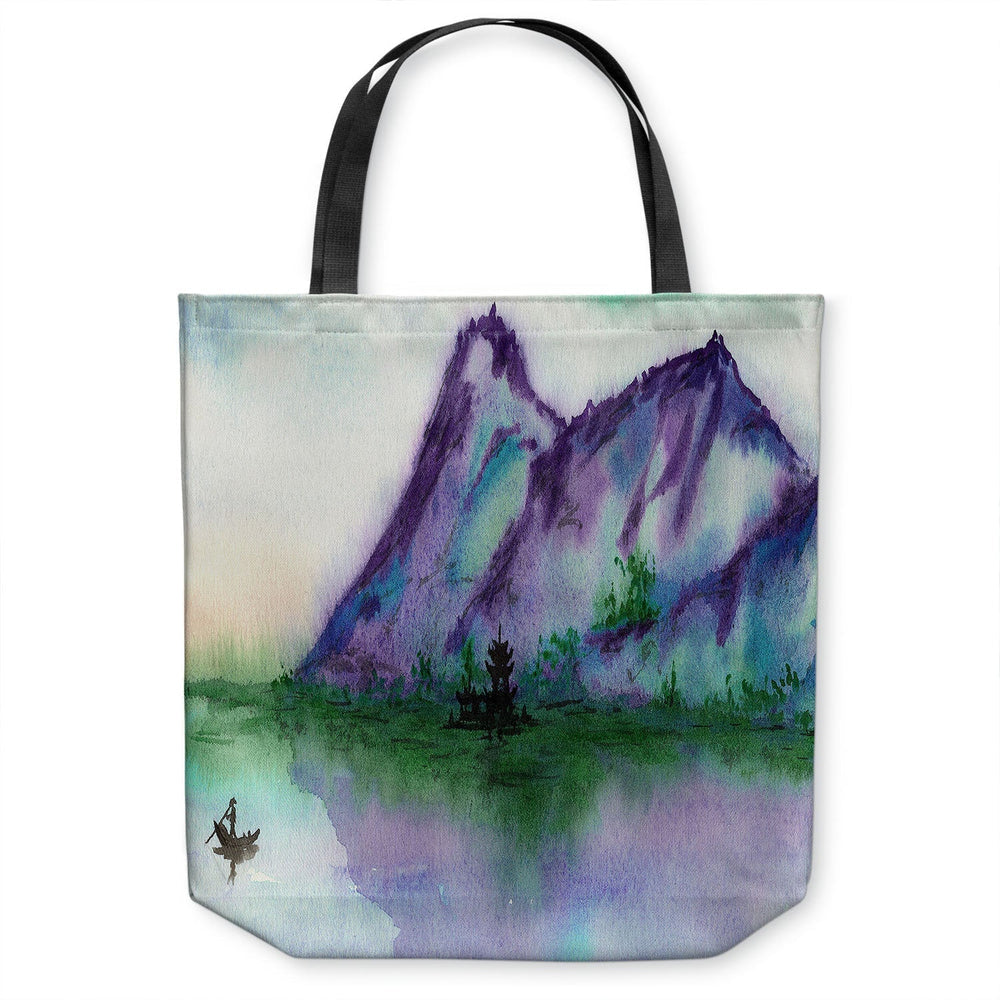 Fishing at Dawn Tote Bag - Watercolor Painting - Shopping Bag Brazen Design Studio Dark Slate Blue