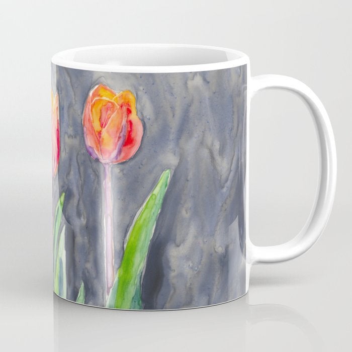 Artistic Tulips Floral Coffee Mug - Kitchen Decor Mug Drinkware Brazen Design Studio Dark Gray