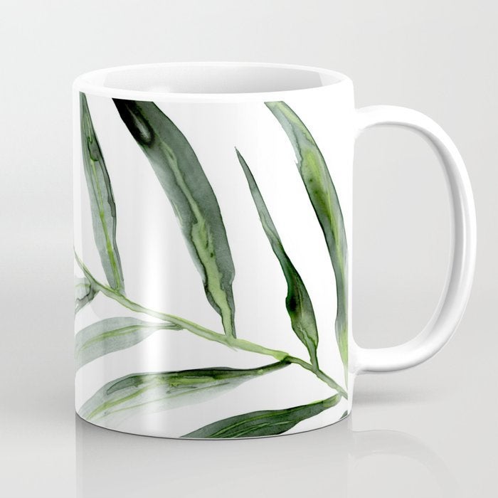 Artistic Palm Frond Botanical Floral Coffee Mug - Kitchen Decor Mug Drinkware Brazen Design Studio Dim Gray