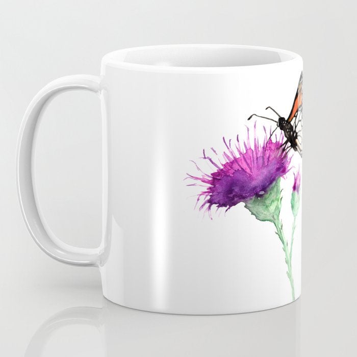 Artistic Monarch Butterfly Botanical Floral Coffee Mug - Kitchen Decor Mug Drinkware Brazen Design Studio Dark Magenta