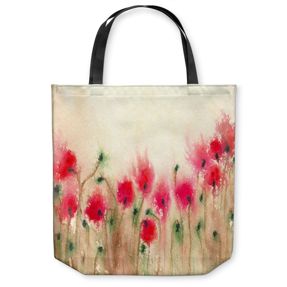 Red Poppies Art Tote Bag -  Floral Watercolor Painting - Shopping Bag Brazen Design Studio Light Gray