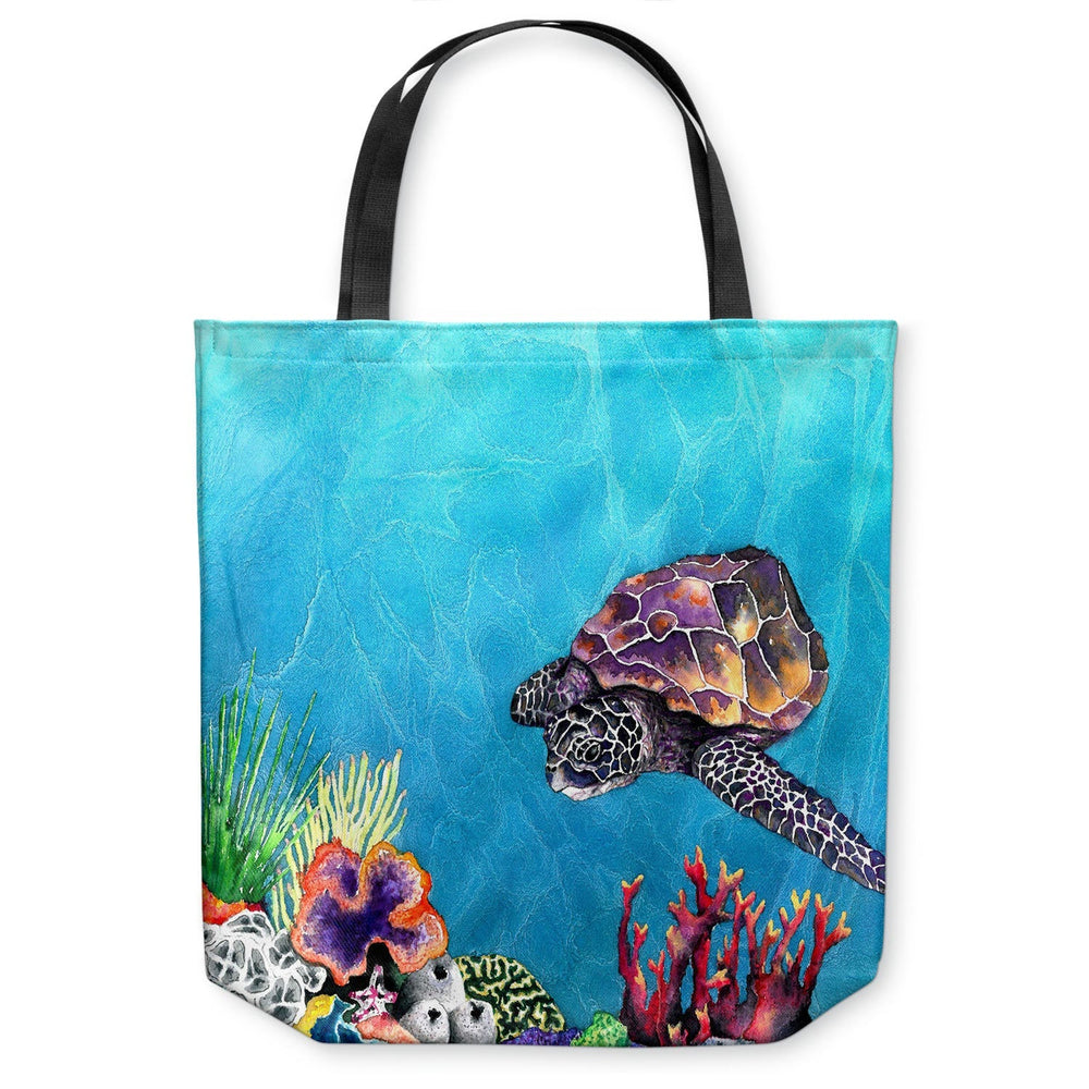 Sea Turtle Ocean Wildlife Tote Bag - Watercolor Painting - Shopping Bag Brazen Design Studio Medium Turquoise