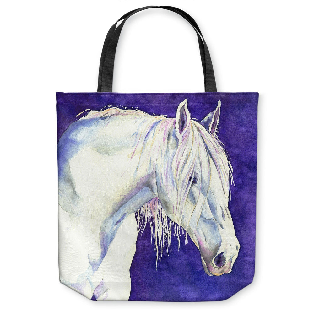 White Horse Equine Tote Bag - Watercolor Painting - Shopping Bag Brazen Design Studio Light Gray