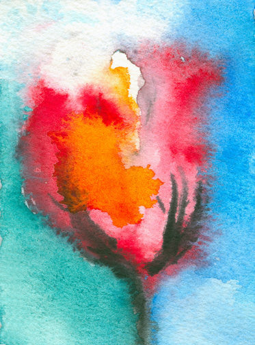 Watercolor Painting - Tulip Abstract Art Print Brazen Design Studio Dark Orange