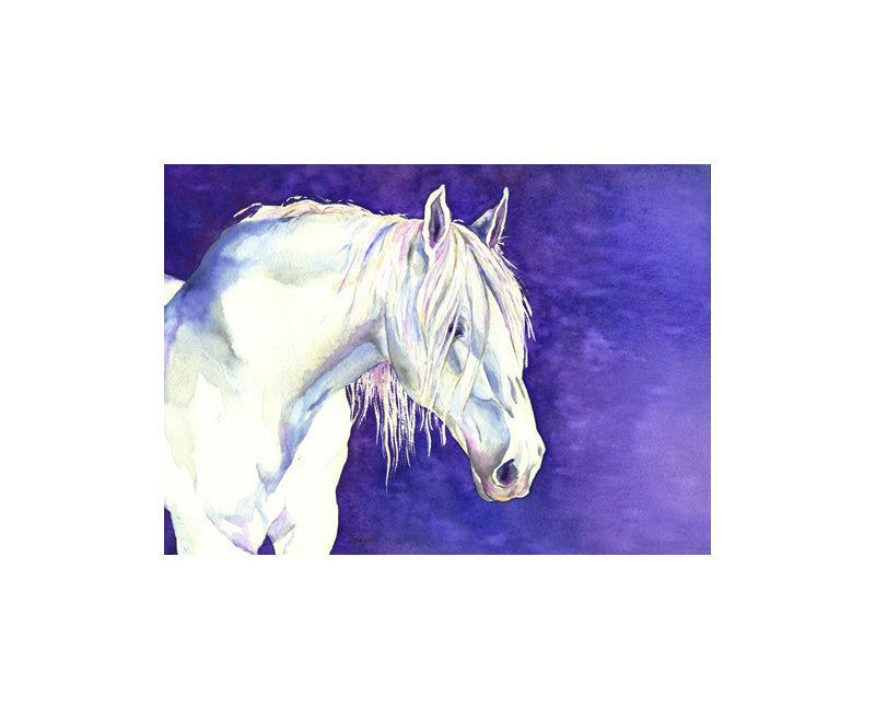 Equine Watercolor Painting - White Horse Nature - Fine Art Print Brazen Design Studio Dark Slate Blue